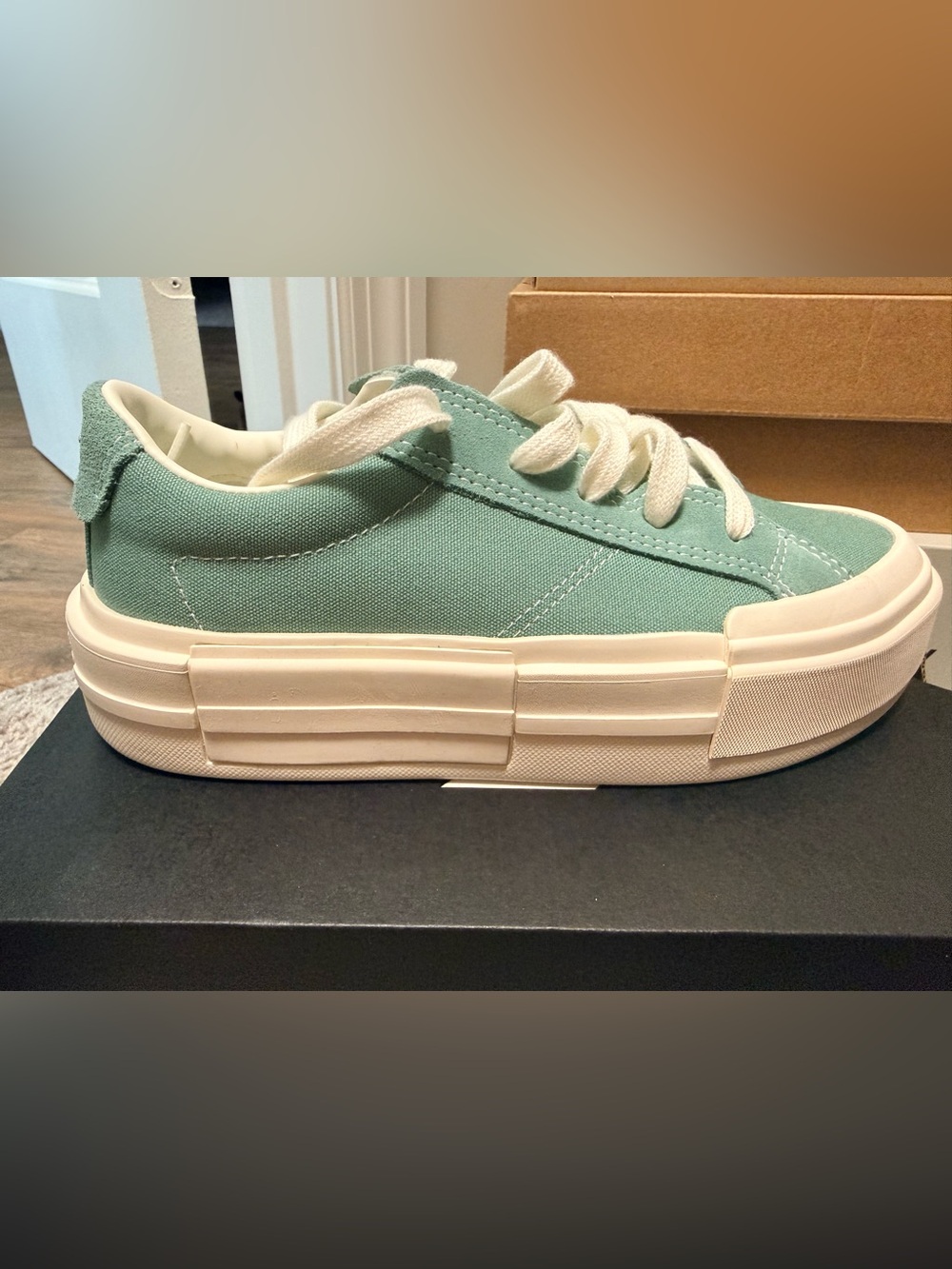 Converse Platform Low Top Sneakers in Sage Green and Cream - Picture 1 of 3